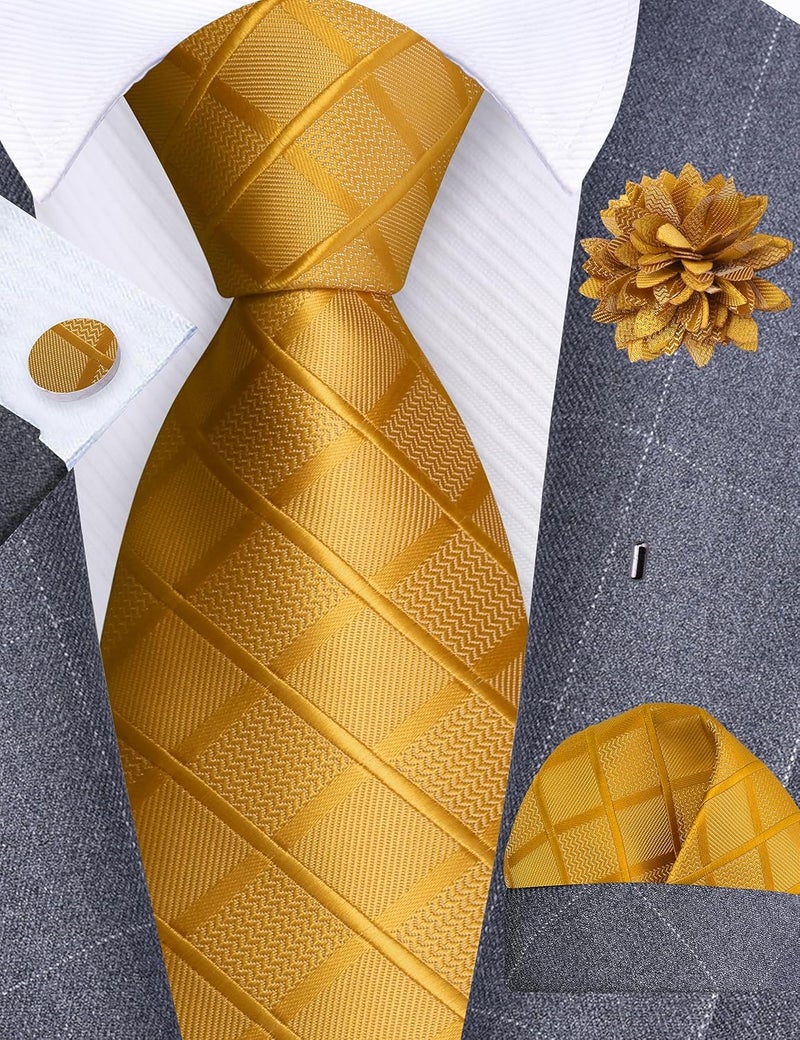 GUSLESON 3.15"（8cm） Mens Tie and Lapel Pin Plaid Checkered Necktie Hankerchief Cufflinks Set for Men - Image 2